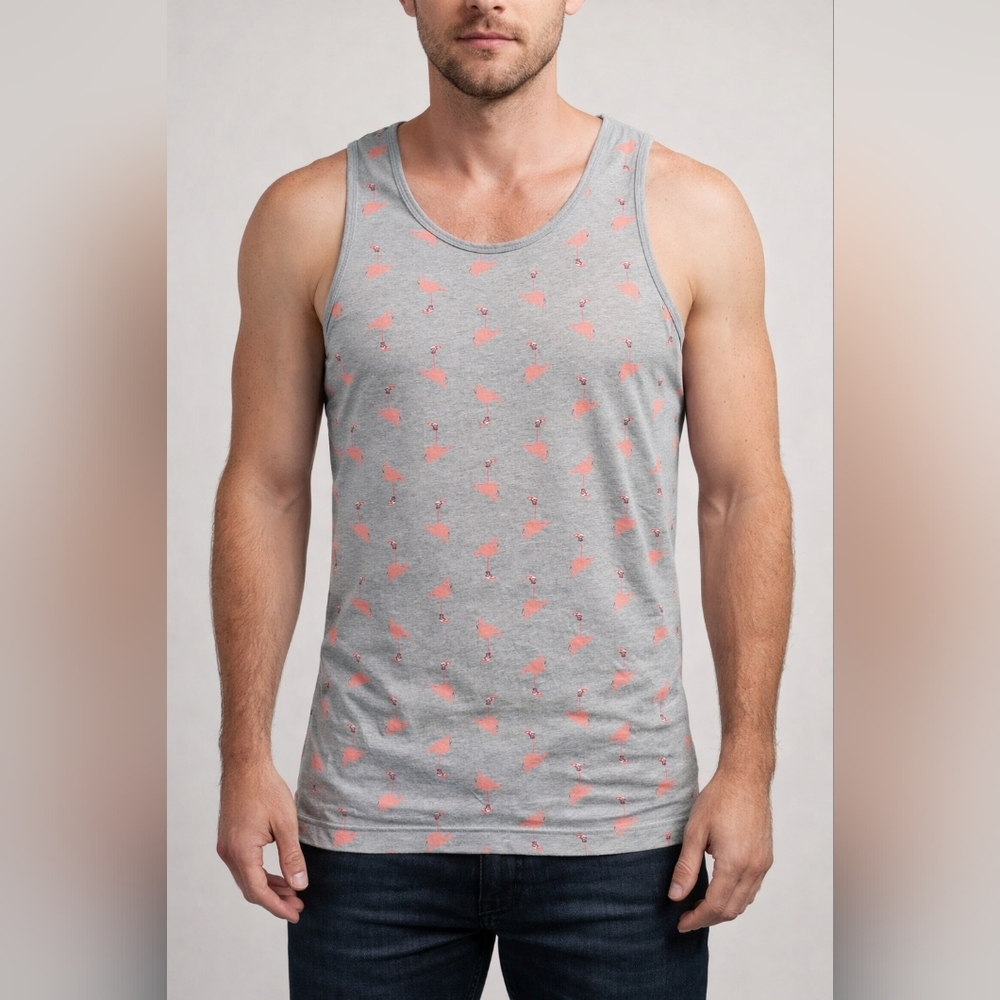 NWT Jordan Gray With Pink Flamingo Print Tank Top Size Medium - Picture 10 of 10
